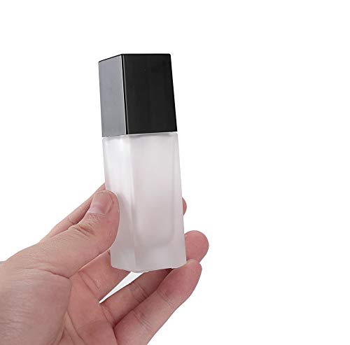 USRommaner 4 Pack 1 oz/30ml Matte Glass Essence Lotion Pump Bottle Empty Square Cosmetic Container Travel Liquid Foundation Base Dispenser Vials with Pressure Pump Head and Lid - Image 3